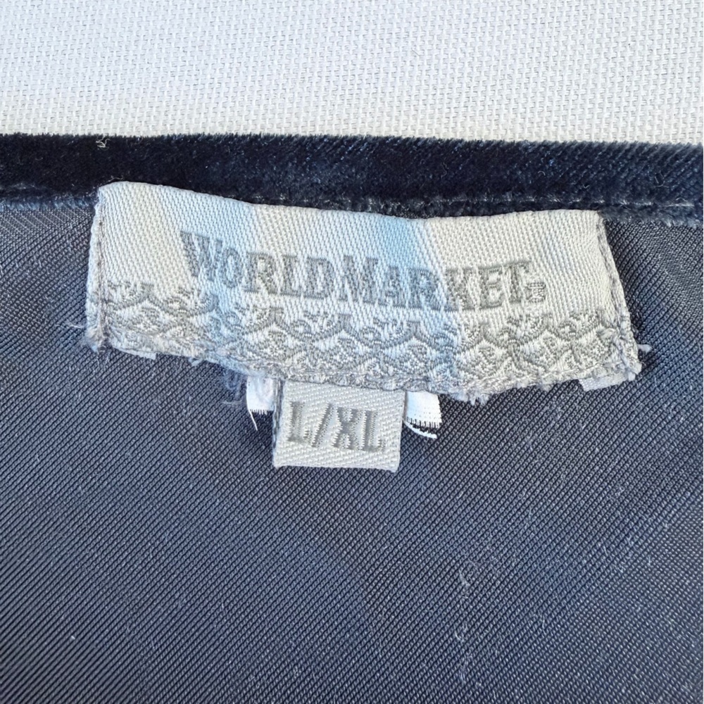 World Market Blue Asymmetrical One Shoulder Dark Blue Velvety Boho Blouson Top L - Picture 5 of 6